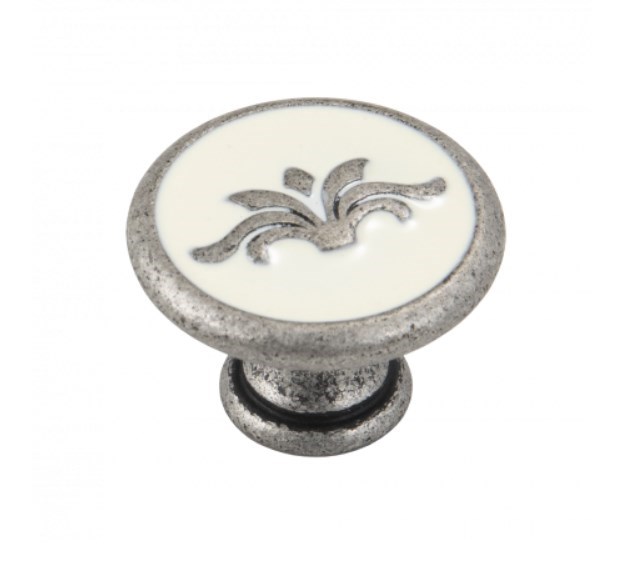 Ручка кнопка 129865 PANDORA L=30 мм цвет старое серебро, эмаль белая - фото 15365