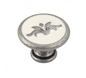 Ручка кнопка 129865 PANDORA L=30 мм цвет старое серебро, эмаль белая