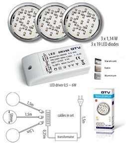 Комплект из 3-х круглых светильников LUGO 319 (холодный свет) матовый хром