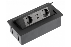 УДЛИНИТЕЛЬ ВРЕЗНОЙ ПРЯМОУГОЛЬНЫЙ SOFT, 2х розетки, 2xUSB, ЧЁРНЫЙ 10008927